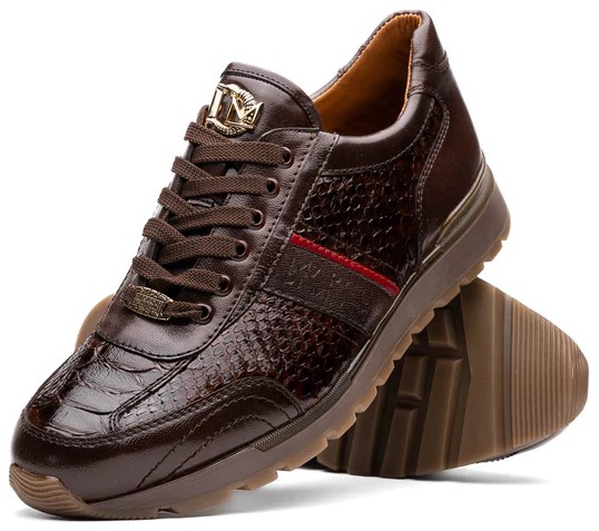 Marco Di Milano ''Brescia'' Brown Genuine Python and Calfskin Fashion Sneakers